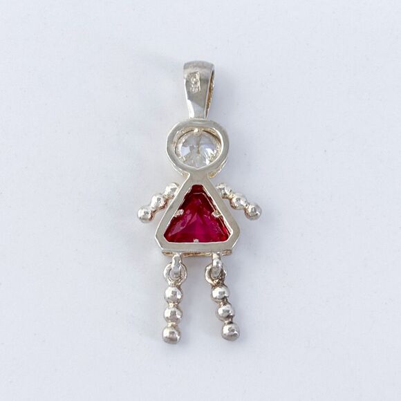Vintage Sterling Silver 925 Ruby and Cubic Zirconia Girl Pendant - Picture 4 of 7